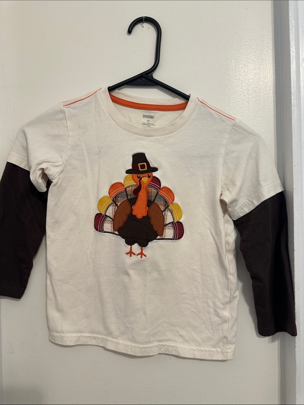 Gymboree Cream, Brown & Orange Turkey Appliqué Long-Sleeve Tee